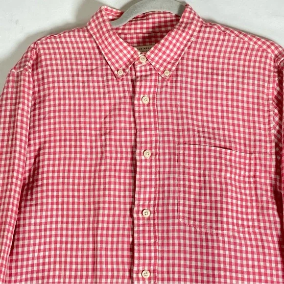 Club Monaco Gingham Check Shirt Pink Slim Fit Men Size L - Picture 12 of 16